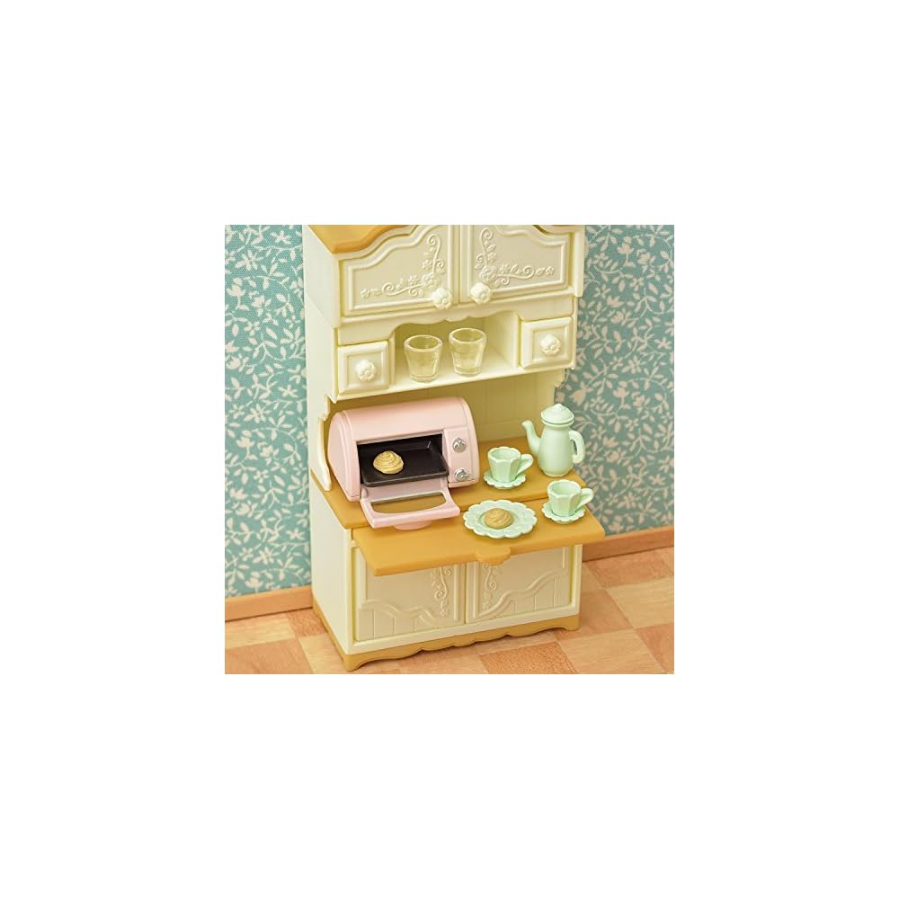 Sylvanian Families EPOCH Kitchen Furniture Set with Toaster and Cupboard for Dollhouse Toys Ages 3 and Up