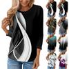 Shirt For Women's Fashion Casual Raglan Sleeve Round Neck 3/4 Sleeve Loose Printed T-Shirt Ladies Top