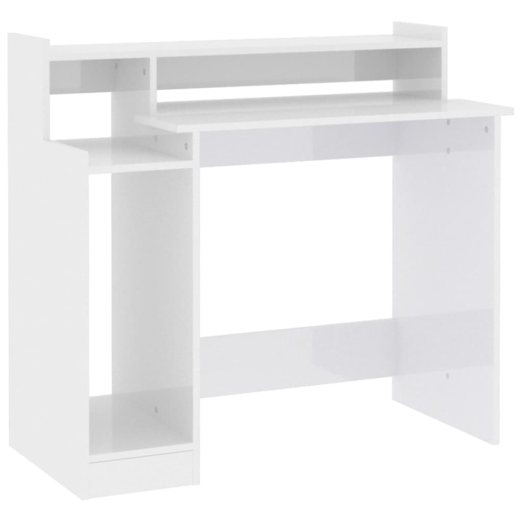 Biurko Z Podświetleniem Led, Białe, Wysoki Połysk, 97X45X90 Cm