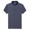 Мужская полосатая рубашка поло с коротким рукавом, деловая повседневная футболка среднего размера с синими лацканами и коротким рукавом