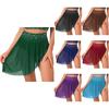 Womens Lyrical Dance Skirt High Waist Rhinestone Embellished Irregular Mesh Hem Briefs Style Flowy Performance Skirt
