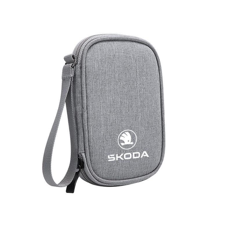 xjfam2 Car Cable Drive Earphone Charger Protable Storage Bag For New Skoda Octavia Kodiaq Fabia Superb Karoq Yeti Rapid Mk3 Vrs Kamiq