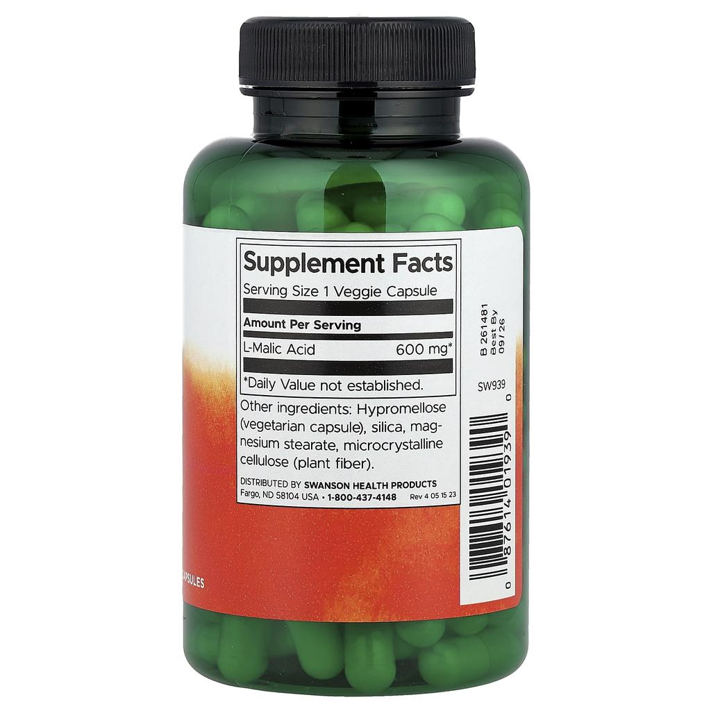 Malic Acid, 600Mg, 100 Veggie Capsules