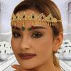 Arab Bride Head Jewelry Gold Color Alloy Hollow Carved Rhinestone Crystal Water Droplet Tassel Head Chain