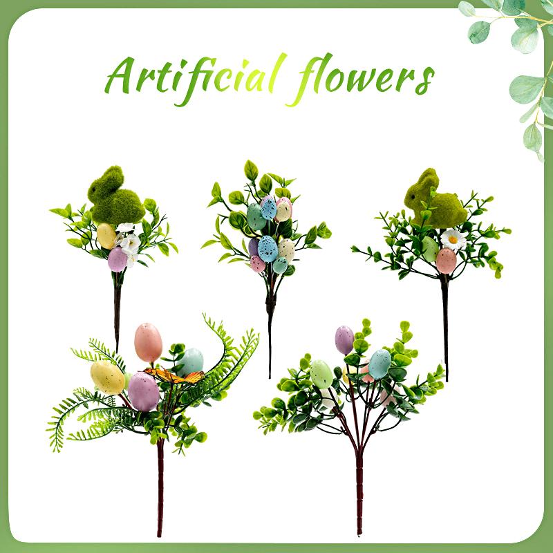 1PC Table Arrangement Colorful Floral Stems Creative Moss Bunny DIY Bunny & Eggs Easter Artificial Flower Bouquet