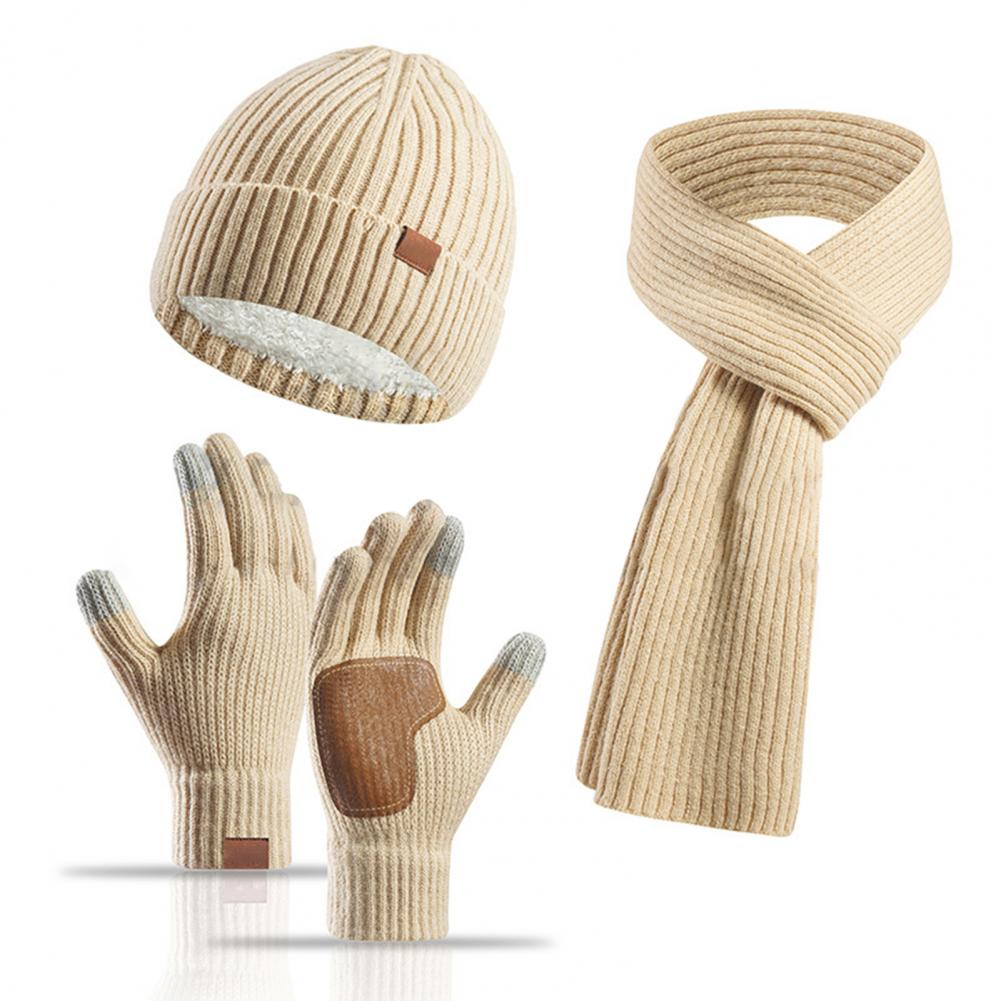 3 шт./комплект унисекс зимняя шапка шарф перчатки комплект толстая вязаная теплая шапка отличное трение ладонные перчатки эластичные уши ветрозащитный