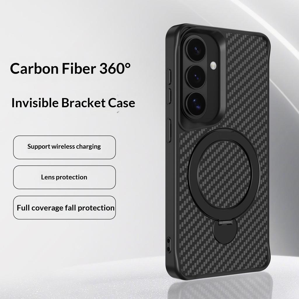 For Samsung Galaxy A55 5G Phone Case with Magnetic Kickstand TPU + PC Carbon Fiber Back Cover
