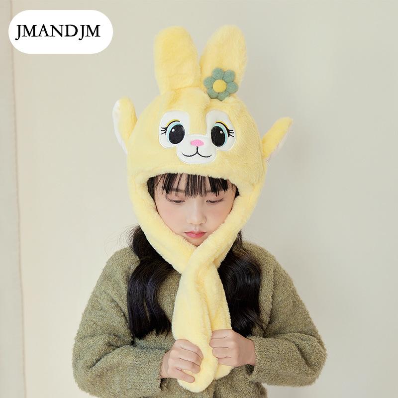 Детские шапки, двигающиеся ушки, шарфы с мультяшными кроликами, универсальные шапки, для мальчиков и девочек, зимние защитные наушники, пуловеры.