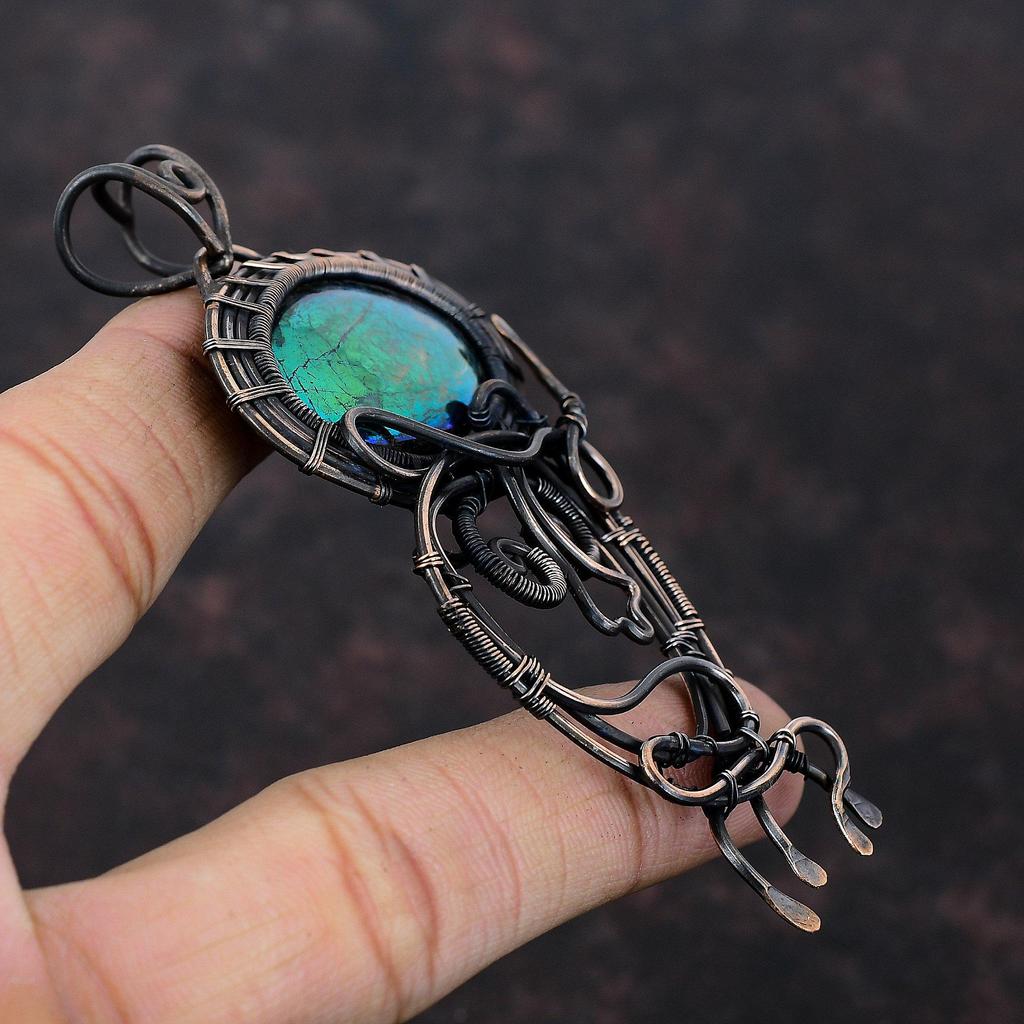 Mystic Fire Labradorite Pendant Copper Wire Wrapped Pendant Handmade Pendant Wire Wrapped Jewelry Gemstone Pendant For Gift Copper Jewelry
