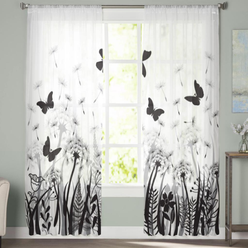 Цветочные бабочки прозрачные шторы для гостиной спальни тюлевые шторы кухонные оконные украшения панельные шторы