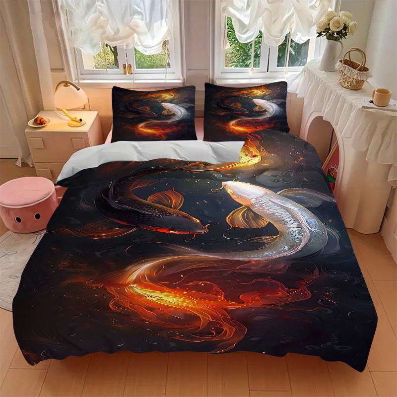 3pcs Koi Fish Yin Yang Bedding Set: Perfect for Bedroom or Guest Room. Soft and Comfortable with No Core Included yy251009258