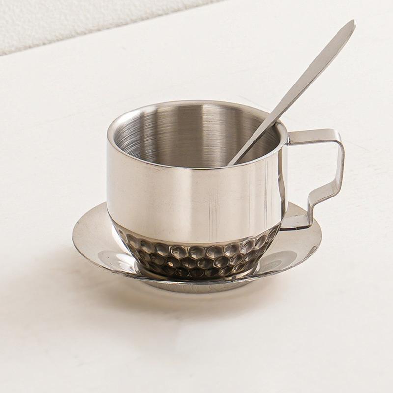 Niche Coffee Cup And Saucer Set Retro Stainless Steel Coffee Cup Small Exquisite Posing Vlog Afternoon Tea Cup