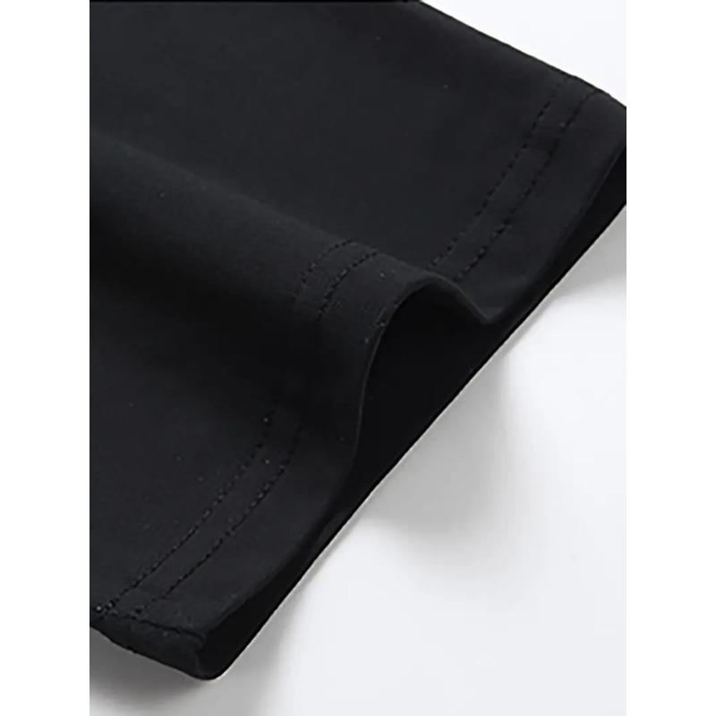 Европейские размеры Мужская футболка с принтом - Черно-белый контрастный принт, Обычный крой, Круглый вырез, Короткий рукав, Повседневная уличная футболка