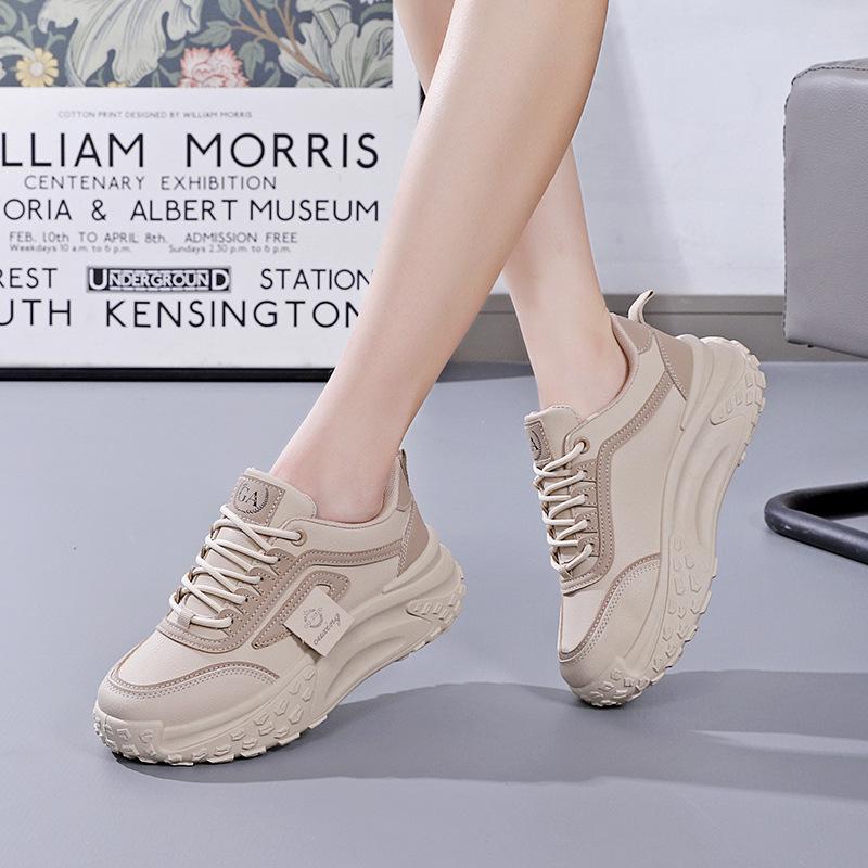 «Женские кроссовки для пап на толстой подошве, осень 2024 г., увеличивающие рост — мягкая кожа, универсальная повседневная спортивная обувь Q029»