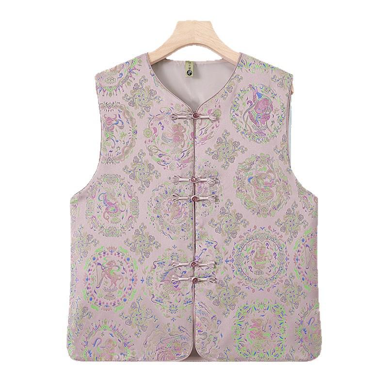 2026 Spring Chinese Jacquard Frog Button Vest – Fashionable Vest for Middle-aged Women