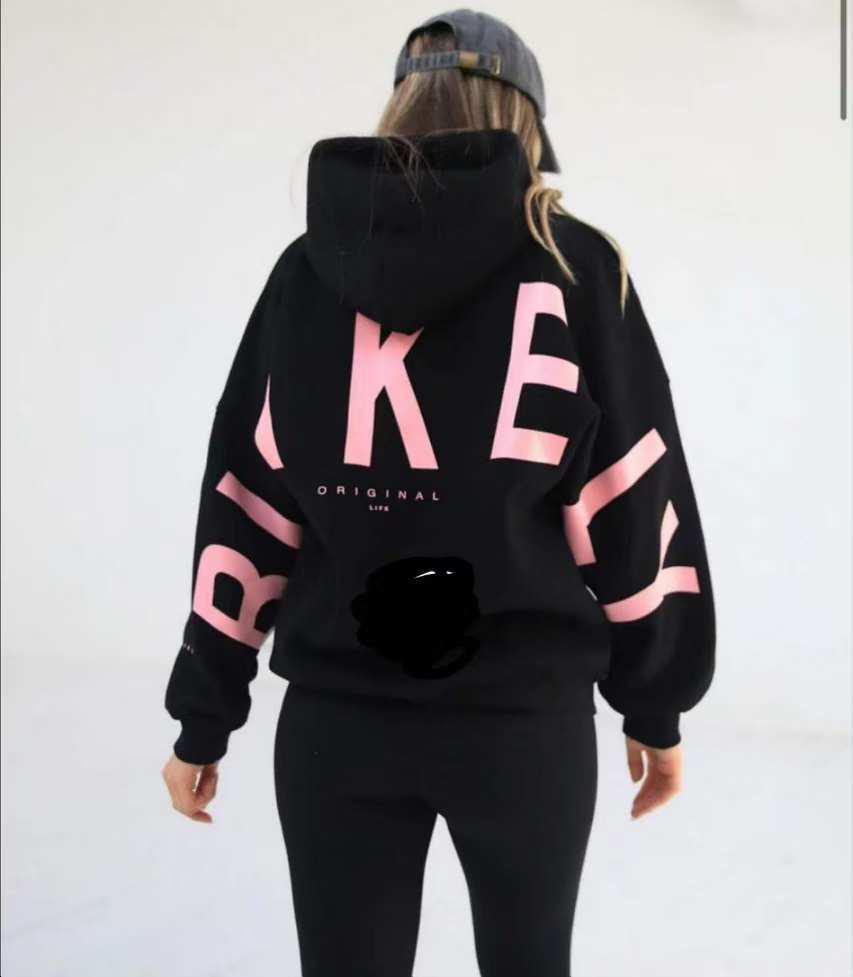 2024 Европейский и американский принт толстый длинный рукав свободный женский свитер с капюшоном