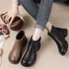 Top Layer Cowhide New Middle Heel Thick Sole Short Ankle Boots,Thick Heel Genuine Leather Boots Winter Mother Shoes Gift
