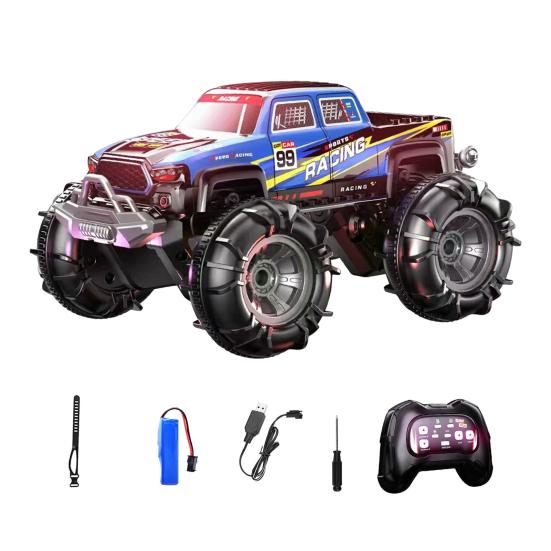 Радиоуправляемый автомобиль-амфибия для бездорожья со светодиодной подсветкой 4WD Детский электрический 2,4 ГГц RC Трюковой грузовик Перезаряжаемый Внедорожный гусеничный автомобиль Игрушка для малышей