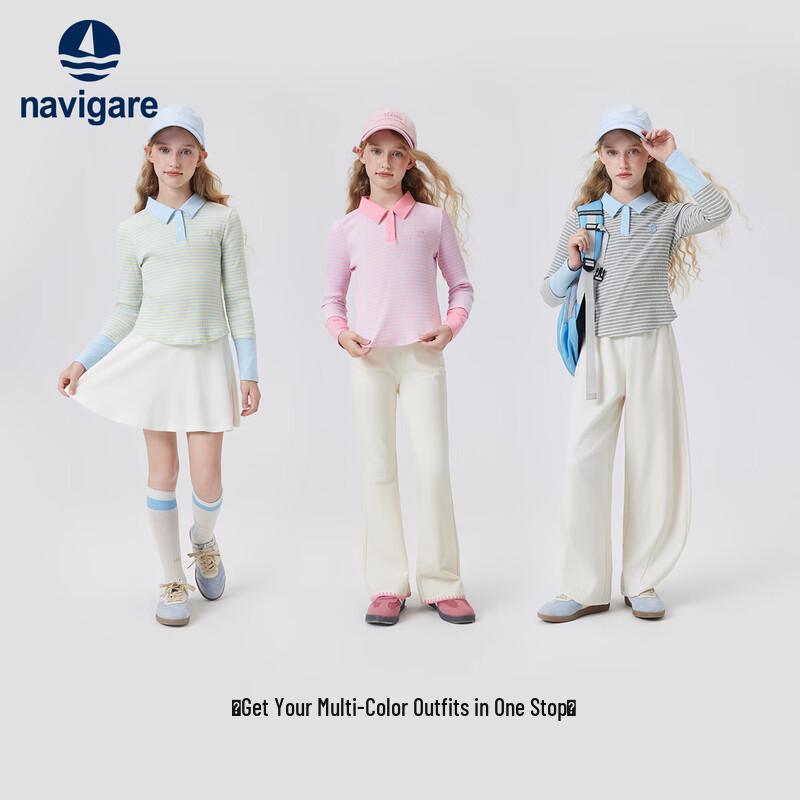 Navigare Девочкин поло-рубашка с длинным рукавом, многослойный образ