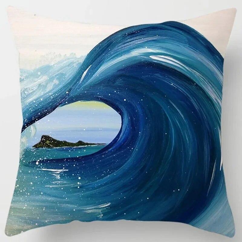 Car Living Room Sofa Cushion Cover Luxury Home Decor Pillow Cover Blue Wave Pattern Cushion Cover