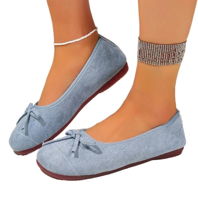 Модная женская обувь на распродаже 2025 Слипоны Женские балетки Круглый носок Мягкая подошва Бант Плоские Большого размера Мелкие Повседневные Ежедневные Горячая распродажа Обувь