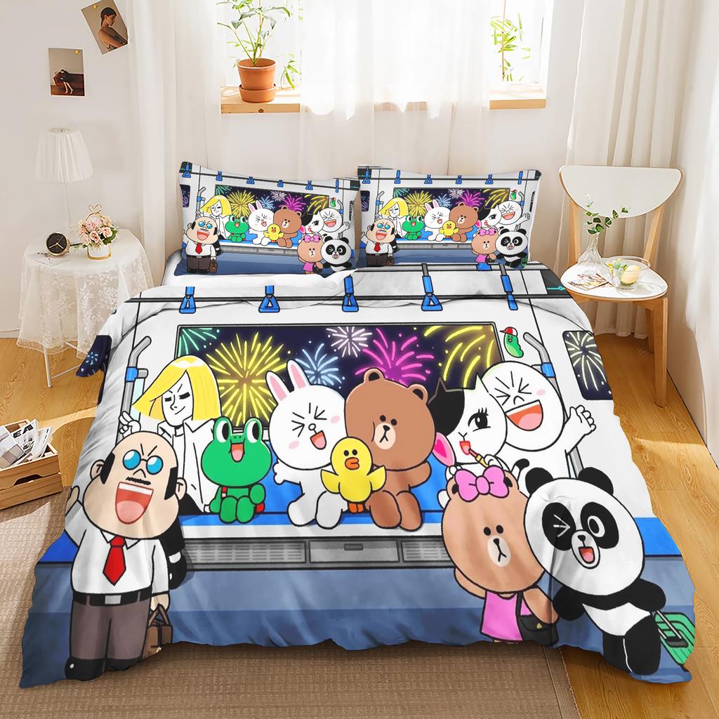 Comforter Linefriends Printed 3-Piece Set 1 Quilt Bedding Set Twin Size Sets Queen 3D Children'S Bedding