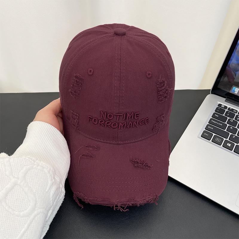 Vintage distressed letter embroidered baseball cap for women, versatile for summer, makes the face look smaller, wide-brimmed soft-top sun hat