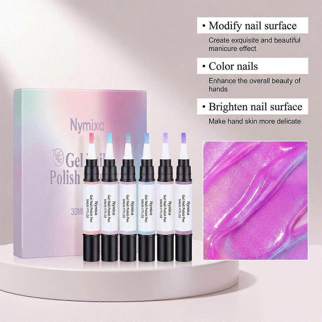 3-in-1 Gel Nail Polish Pen Set: 6-color nail polish pen set, one-step nail polish pen set, 4ml travel size