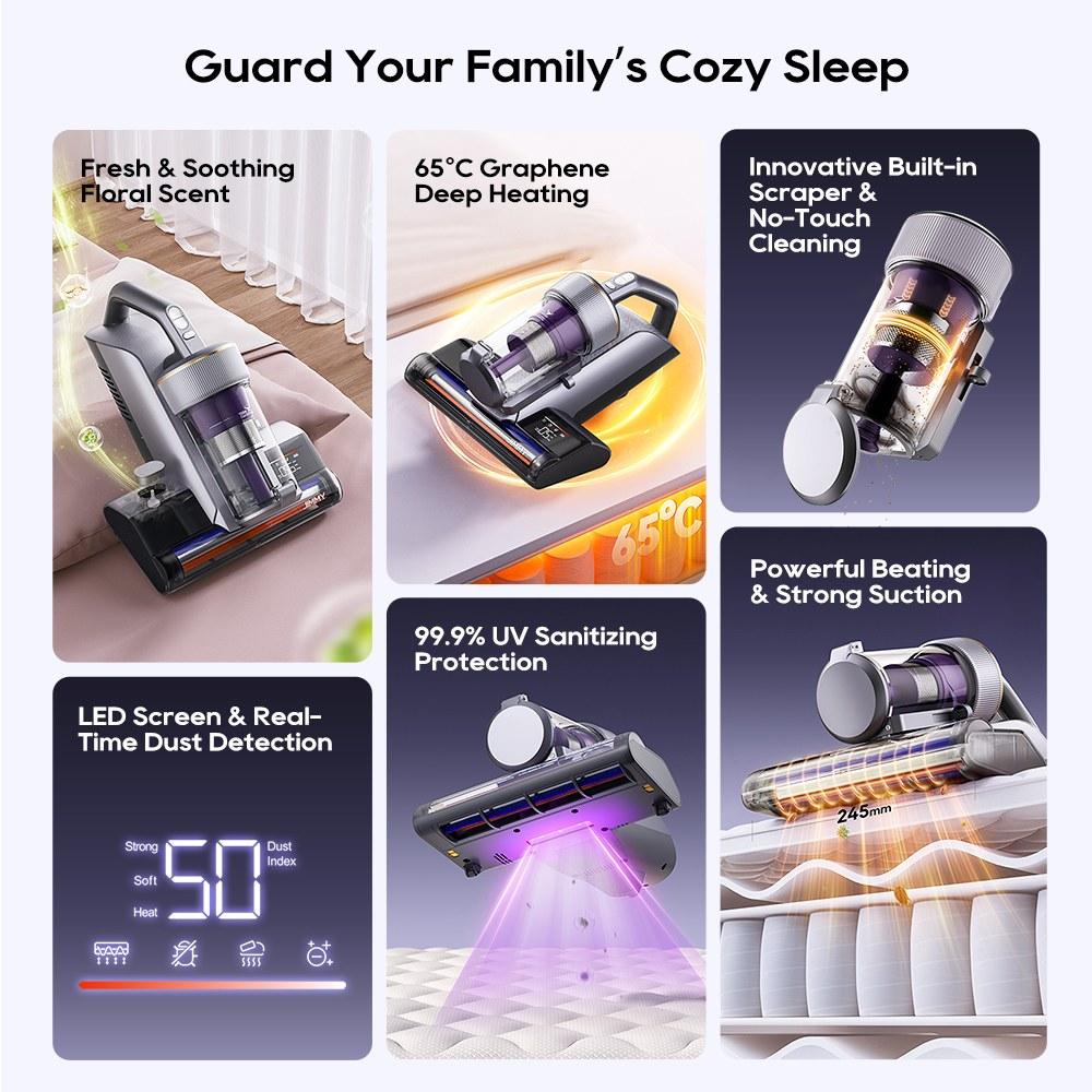 JIMMY BX8 Pro Mattress Vacuum Cleaner – 17 kPa suction, 65°C graphene heating, UV mite elimination, aroma diffusion