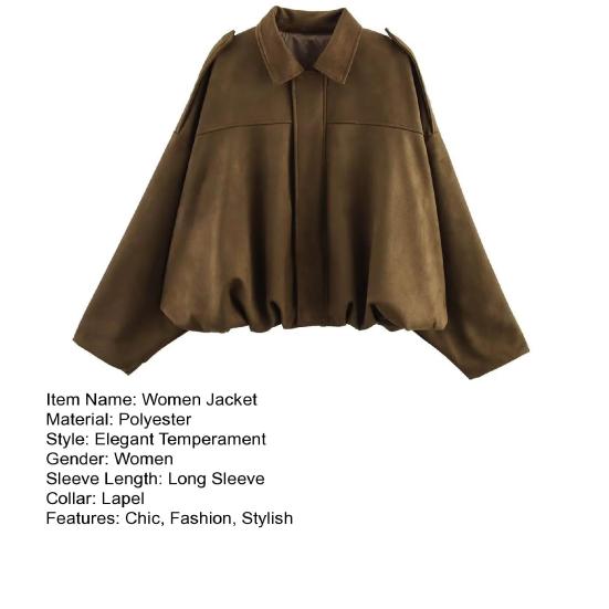 Женская куртка из искусственной замши, оверсайз, с длинным рукавом, с лацканами, куртка-пилот, повседневная, на молнии и кнопках, демисезонная верхняя одежда