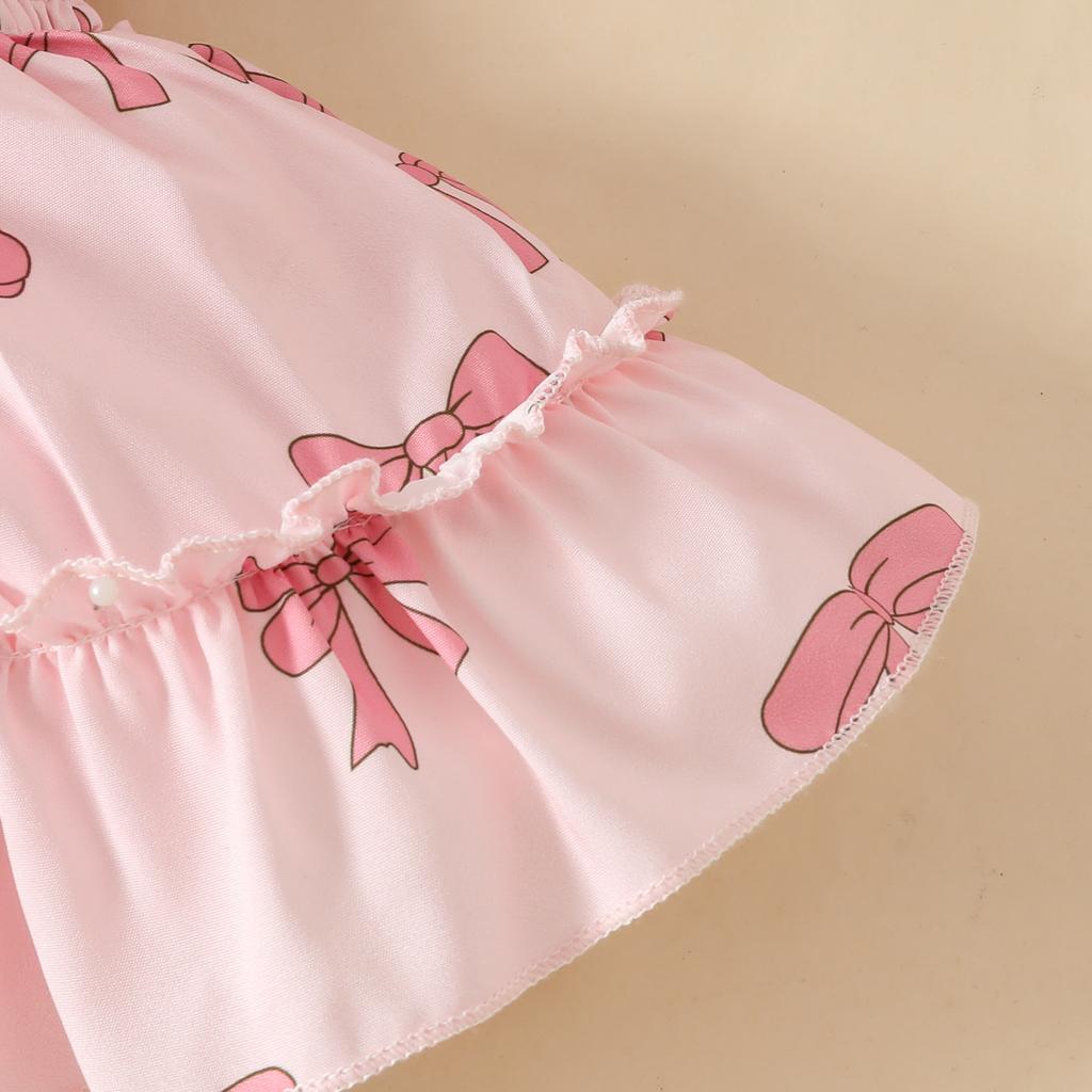 Модное платье для девочек, летнее детское милое розовое платье с короткими рукавами и бантом, треугольное платье Ha