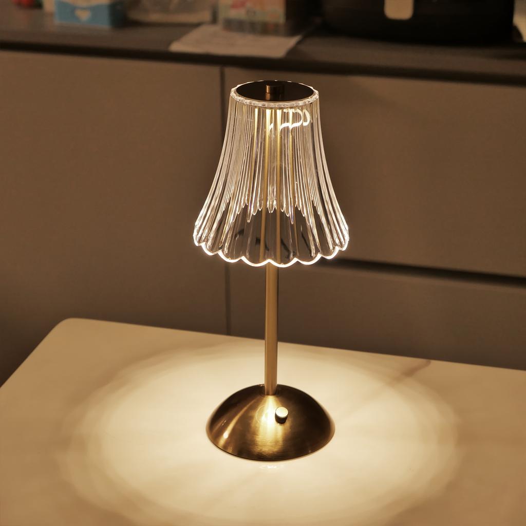 Современная светодиодная хрустальная настольная лампа с сенсорным управлением - трехцветное освещение, основание из кованого железа, аккумуляторная батарея