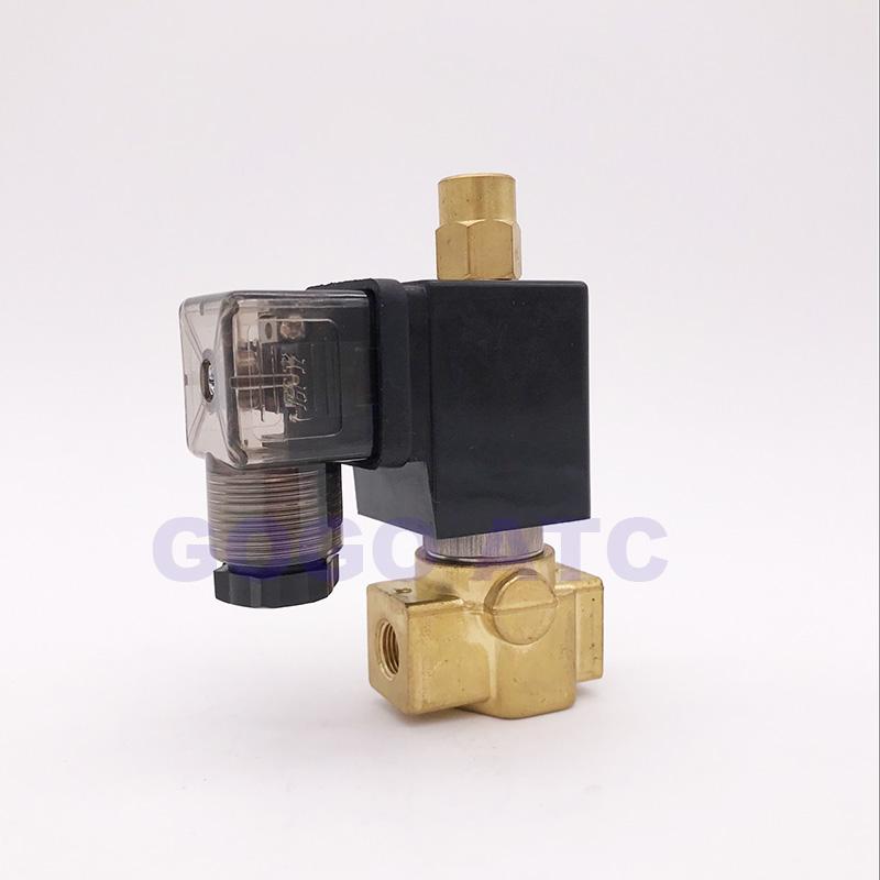 GOGO N.C N.O Common Direct acting Brass Small Gas 3/2 way Solenoid Valve 1/8 1/4" BSP 220V AC 1.5mm/2.5mm/3mm NBR Valve GPV
