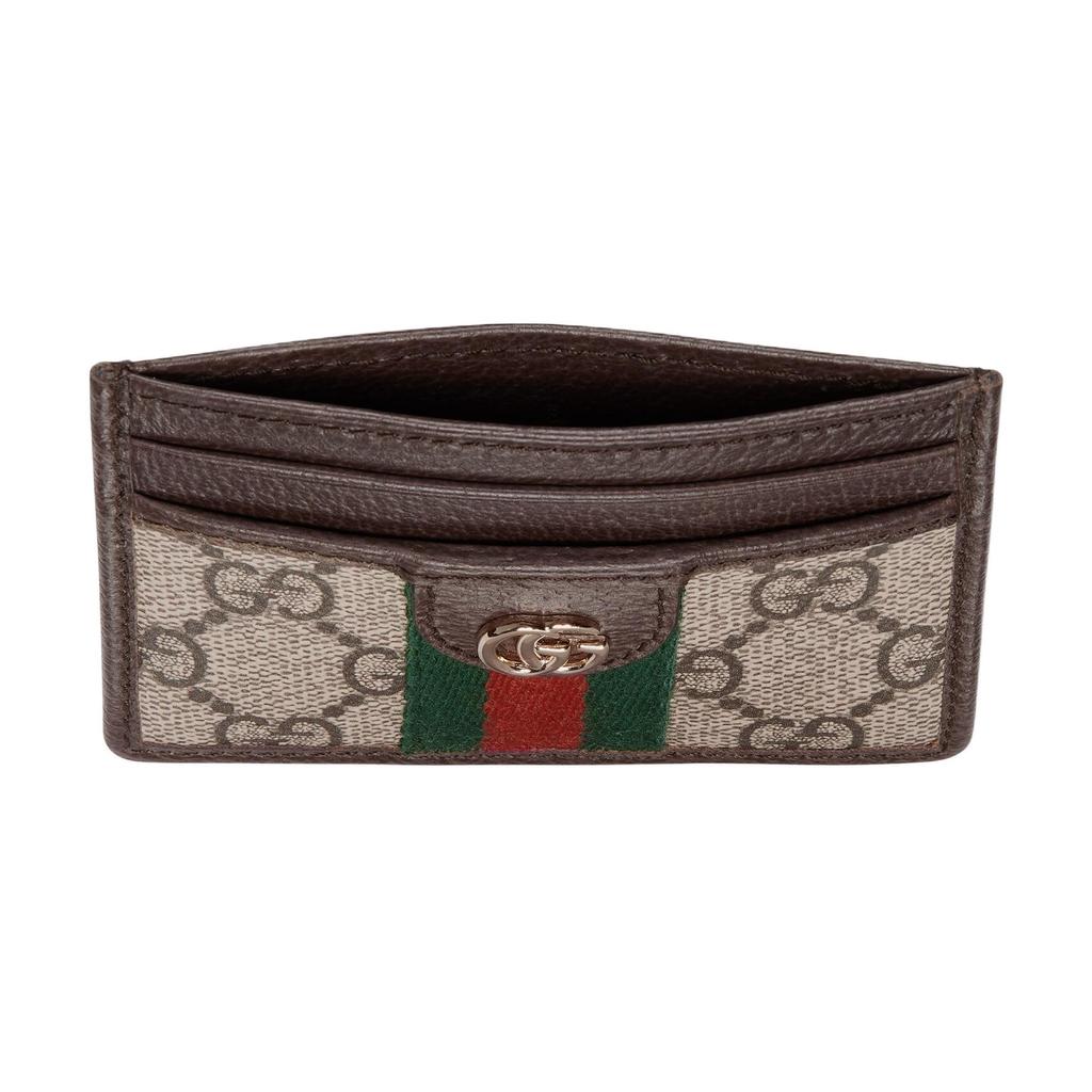 Gucci Ophidia Логотип Double G Фурнитура Светлое Золото Кожа и Холст Держатель для Карт Женский Держатель для Карт Бежево-Коричневый 838486-FAE0L-9746