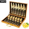 24Pcs Stainless Steel Dinnerware Set Black Gold Cutlery Spoon Fork Knife Western Cutleri Silverware Tableware Set Supplies
