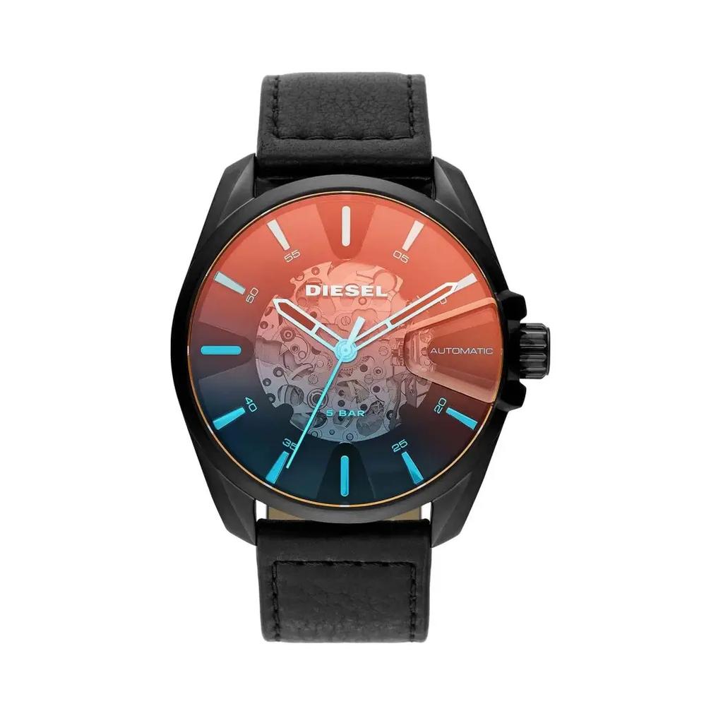 Diesel Men's Ms9 Automatic Watch Black Dial Leather 44mm DZ1967