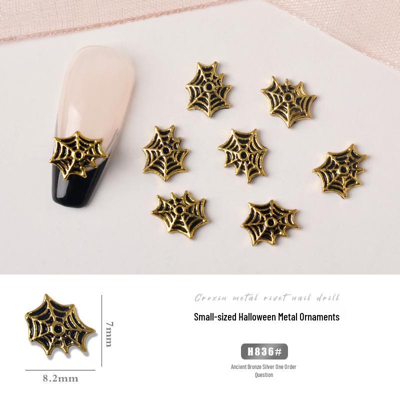 Японский металлический дизайн ногтей: Хэллоуинские наклейки с блестками: Призрачная лапа, Череп и Паук