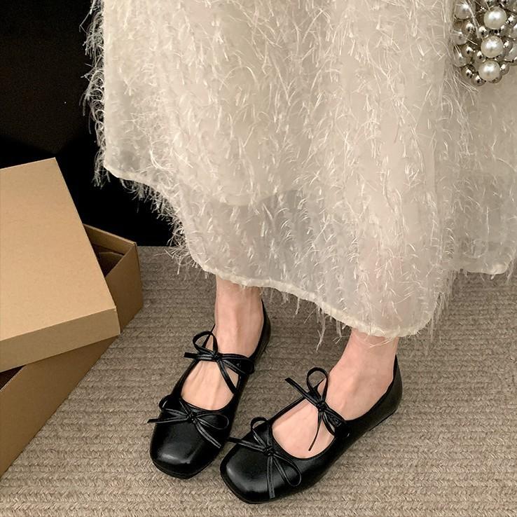 Модные темпераментные туфли на плоской подошве с бантом, женские, новинка весны 2025 года, с юбкой, мягкие однотонные туфли Мэри Джейн