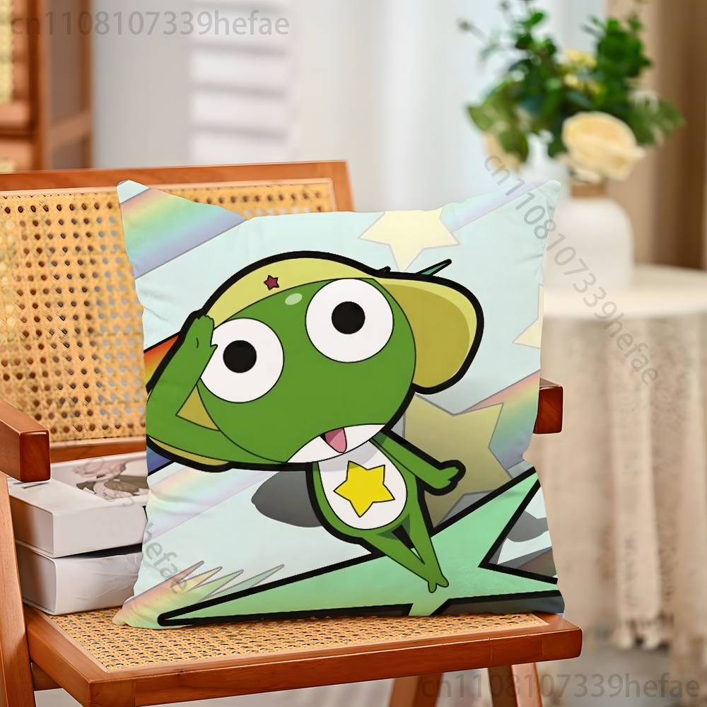 KKeroro GGunsou Frog Funny Pillow Case Antidustmite Pillowcase Invisible Zipper Silky Short Plush Sofa Cushion Cover