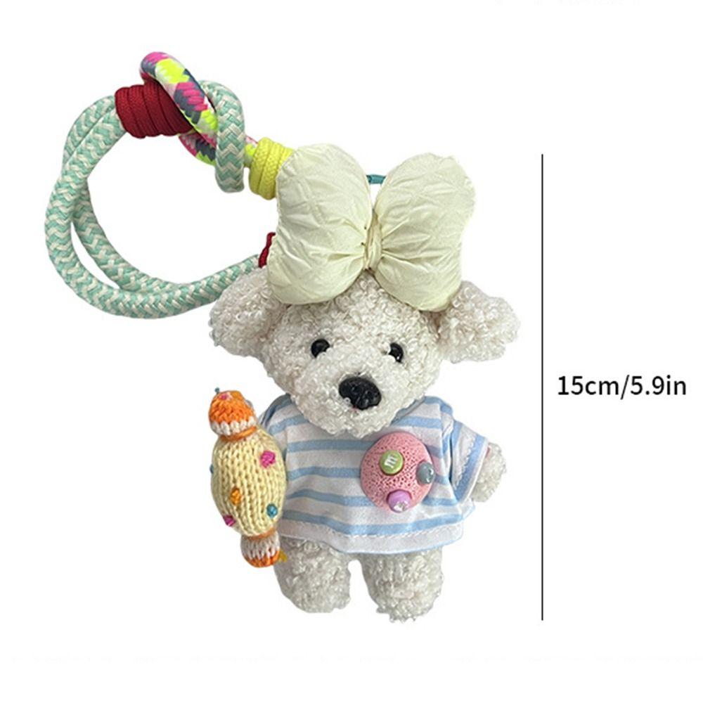 Cute Cartoon Cartoon Dopamine Dog Keychain Striped Top Car Key Ring New Bag Charm Small Gifts