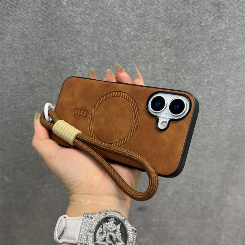 for PU Leather Skin Lanyard Case for For Iphone 16e 1 14 13 11 12 Pro Max 16 Plus Hand Wrist Strap Matte Soft Cover