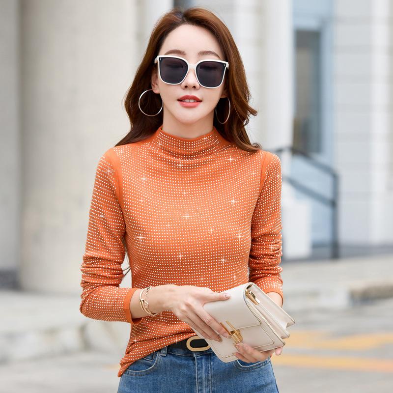 Осенне-зимняя нижняя рубашка с полуводолазкой для женщин, осенне-зимняя женская футболка с длинными рукавами в корейском стиле, тонкий и теплый топ