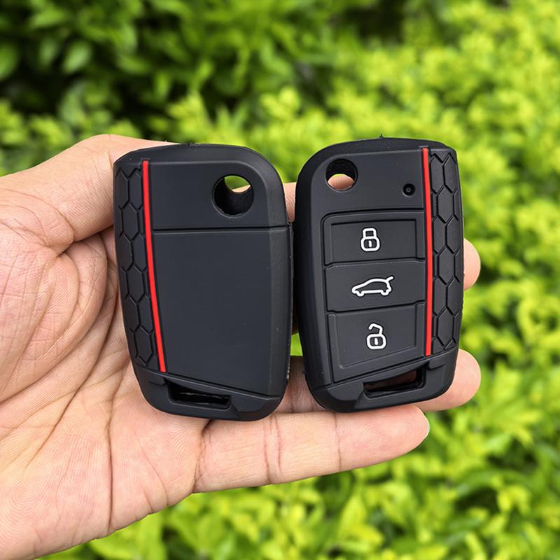 rmwpf7 Car Silicone Key Case Cover for VW Volkswagen Golf 7 MK7 Tiguan MK2 T-roc T-cross Skoda Octavia Kodiaq Karoq Seat Ateca Leon Fob