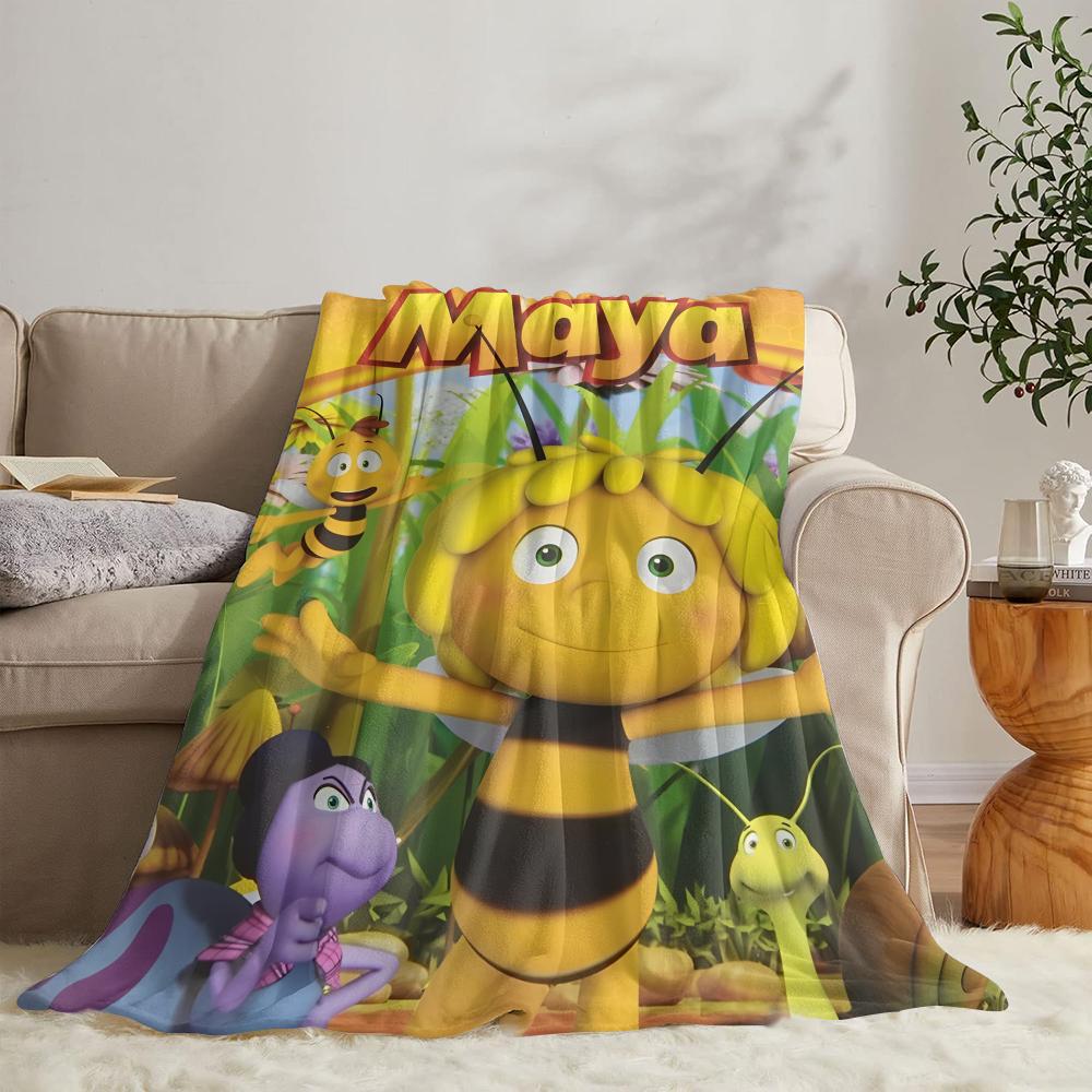 GUOYU Blanket MMaya The Bee With Flowers Throw Soft Flannel Throw Summer Blanket Lightweight Cozy Nap Blanket for Sofa Bed Travel