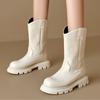 Женские полусапоги панк на низком каблуке белые ковбойские сапоги черные осенне-зимняя обувь туфли женские большого размера брендовые водонепроницаемые