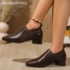 Туфли с острым носком женские Ботинки на среднем каблуке Ботильоны из кожи Дизайнерские туфли-лодочки Зимние модные массивные туфли-лодочки Zapatillas Ladies