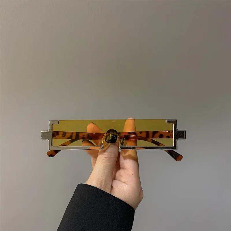 Солнцезащитные очки в стиле хай-тек, с футуристическим ощущением, металлические прямоугольные интегрированные солнцезащитные очки, нейтральные солнцезащитные очки с маленькой оправой для женщин