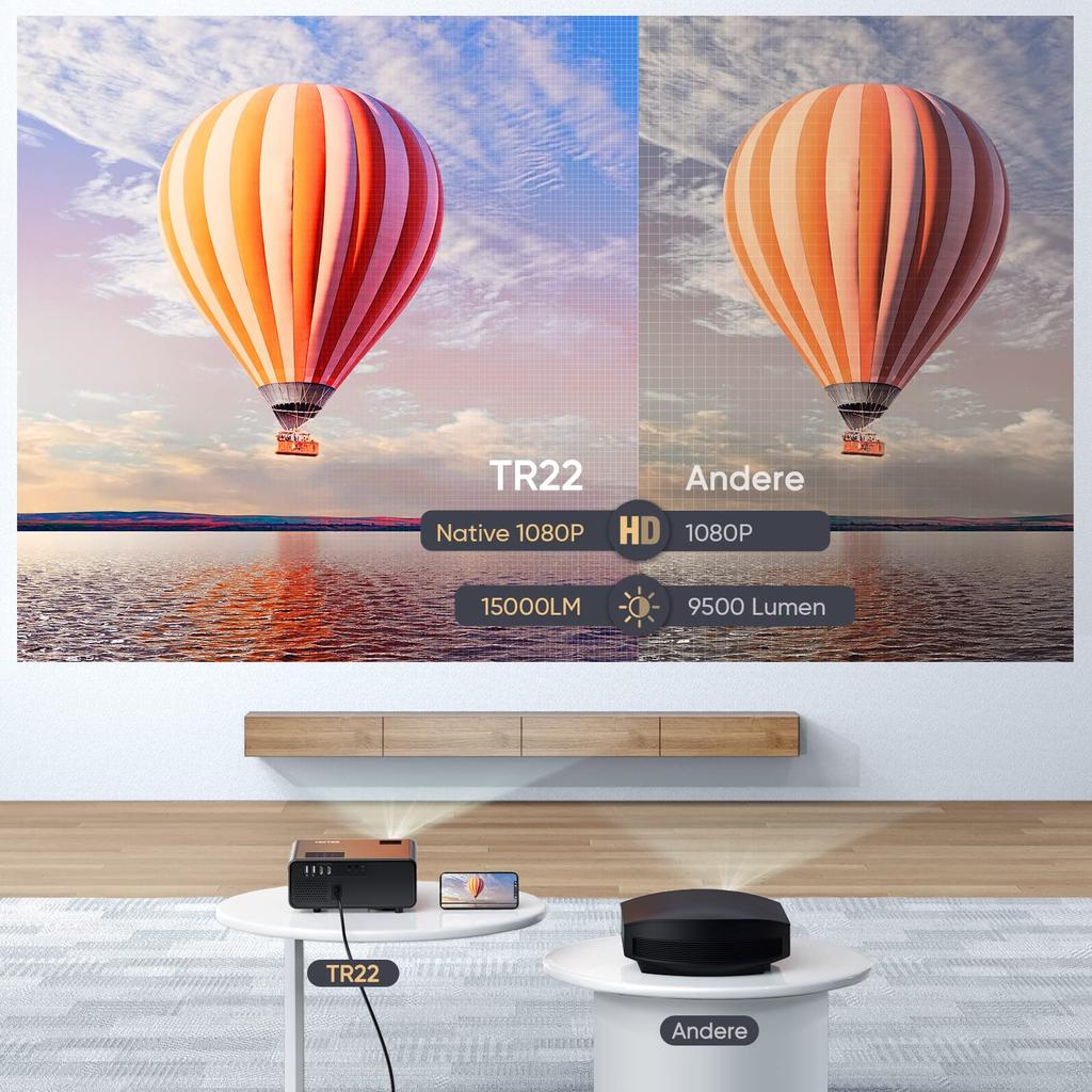 TOPTRO Projector 5GWIFI Home Projector High Brightness 15000LM 4K Compatible Projector 1920 x 1080p Resolution 4D Keystone Correction Zoom Small