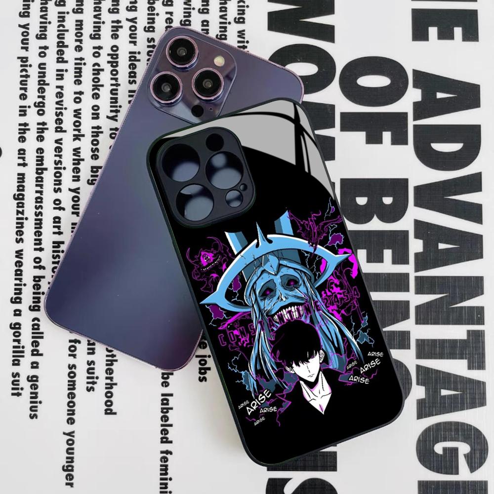 Чехол для телефона Anime S-Solos L-Levelings для Iphone 16 15 14 12 11 13 Pro Max Mini 8 X Xr Xs Puls Черное Стеклянное Покрытие