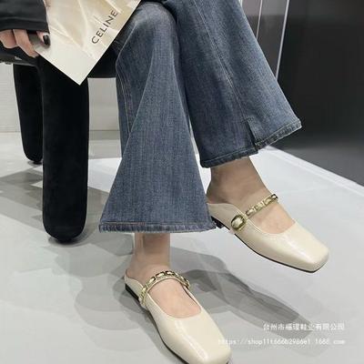 2025 лето новая сумка с квадратным носком, тапочки для улицы, европейская и американская женская обувь, сандалии с открытым носком, полусабо, популярные в сети, повседневные, универсальные